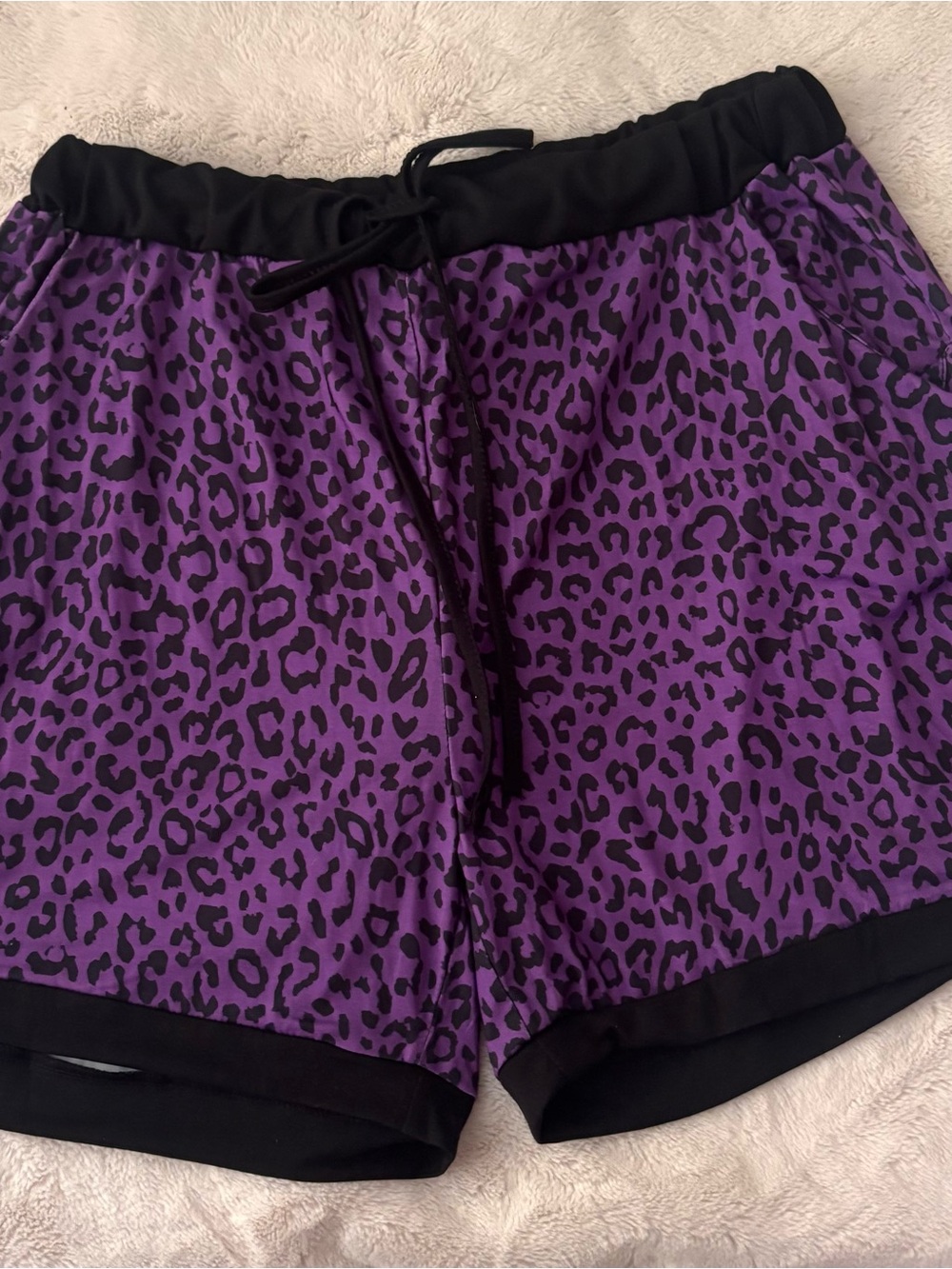 Rebel Raven Purple Leopard Print Athletic Shorts with Black Trim
